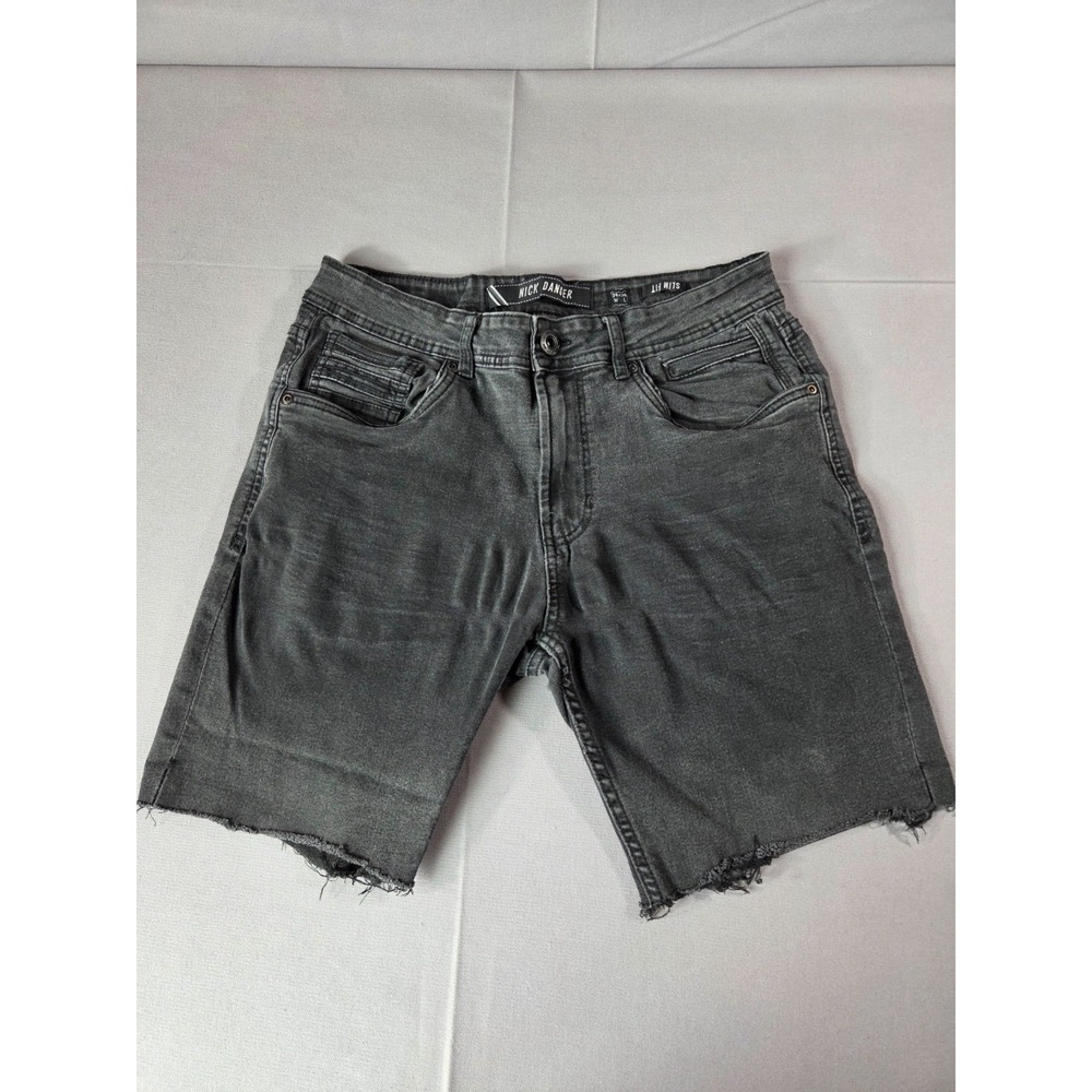 Nick Danger Slim Fit Denim Shorts Mens 34 Black Distressed Raw Hem